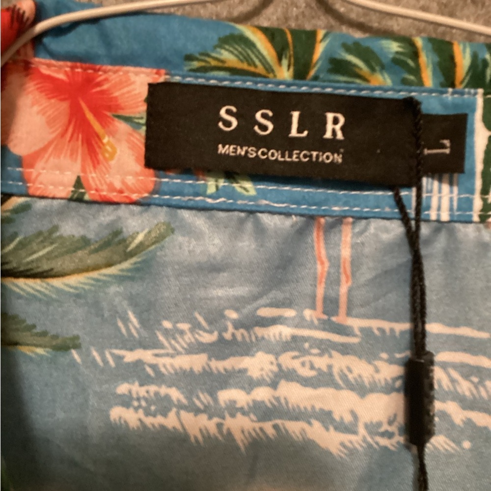 SSLR Blue Flamingo Print Short-Sleeve Button-Down Shirt. B12 - Picture 2 of 7